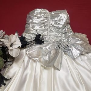 Strapless Silver Lamé Prom Dress
